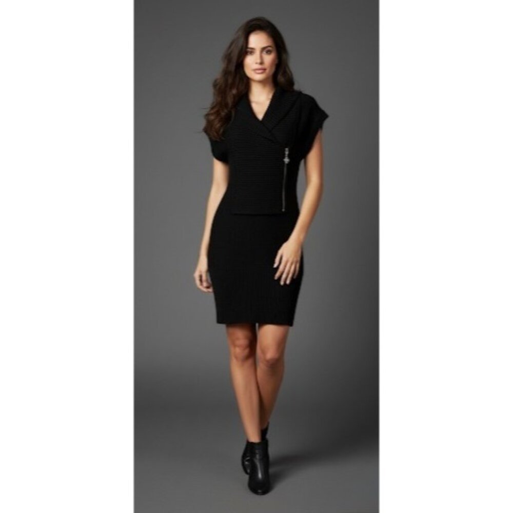 VTG Y2K GUESS Black Ribbed Hooded Mini Dress | 90s Dark Croquette Baddie Indie M